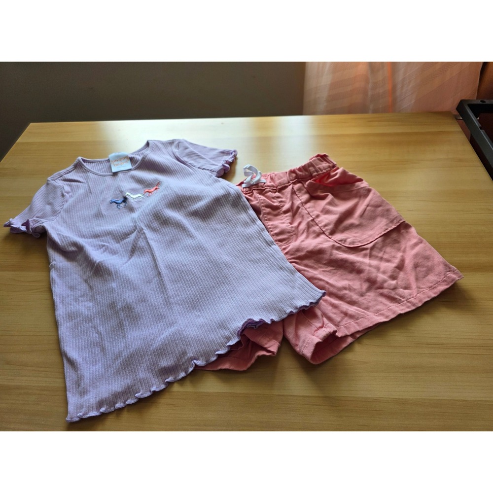 Jumping Beans Horse Ribbed Top & Wonder Nation Shorts Set Girls 7 8 Lavender